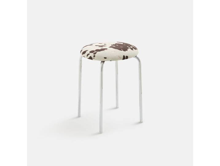 LA REDOUTE Tabouret, en chrome et tissu velours imprimé vache, AVINO Blanc