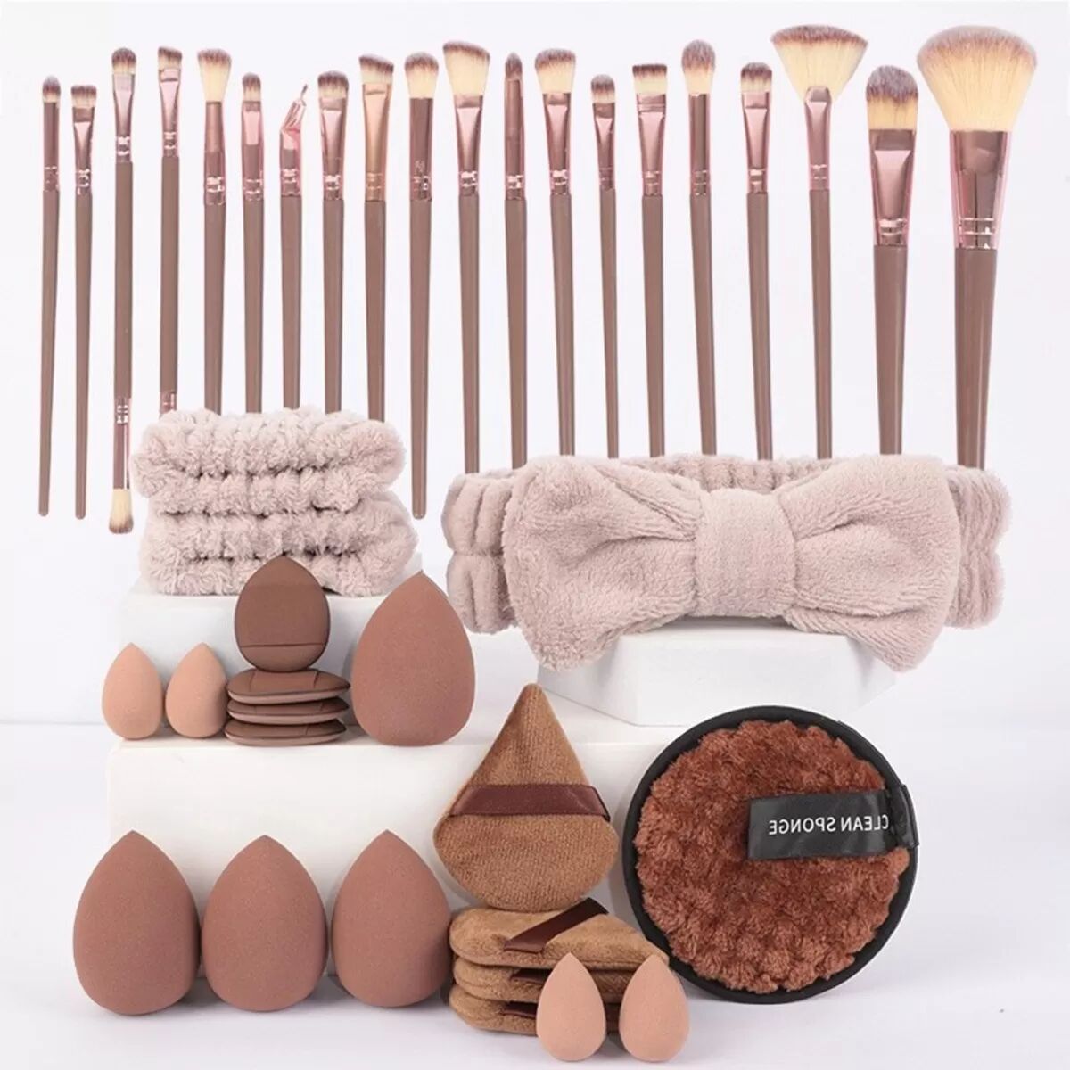 INF Ensemble de 40 pinceaux de maquillage - Pinceaux cosmétiques professionnels avec éponges et bandeau