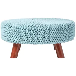 STRICK-HOCKER pastellblau, rund 62/62/30 cm