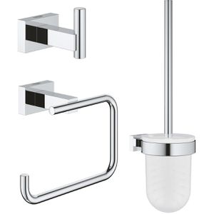 GROHE Badaccessoires-Set Essentials Cube WC-SET 3 in 1, 3-teilig, aus Metall, zur Wandmontage, silber