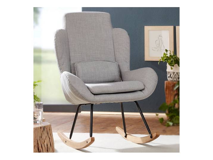 KADIMA DESIGN Schaukelstuhl Schaukelstuhl CAPRI Grau Design Relaxsessel 75 x 110 x 88,5 cm, (Sessel Stoff / Holz, Schwingsessel mit Gestell, Polster Relaxstuhl), Schaukelsessel, Moderner Schwingstuhl, Hochlehner