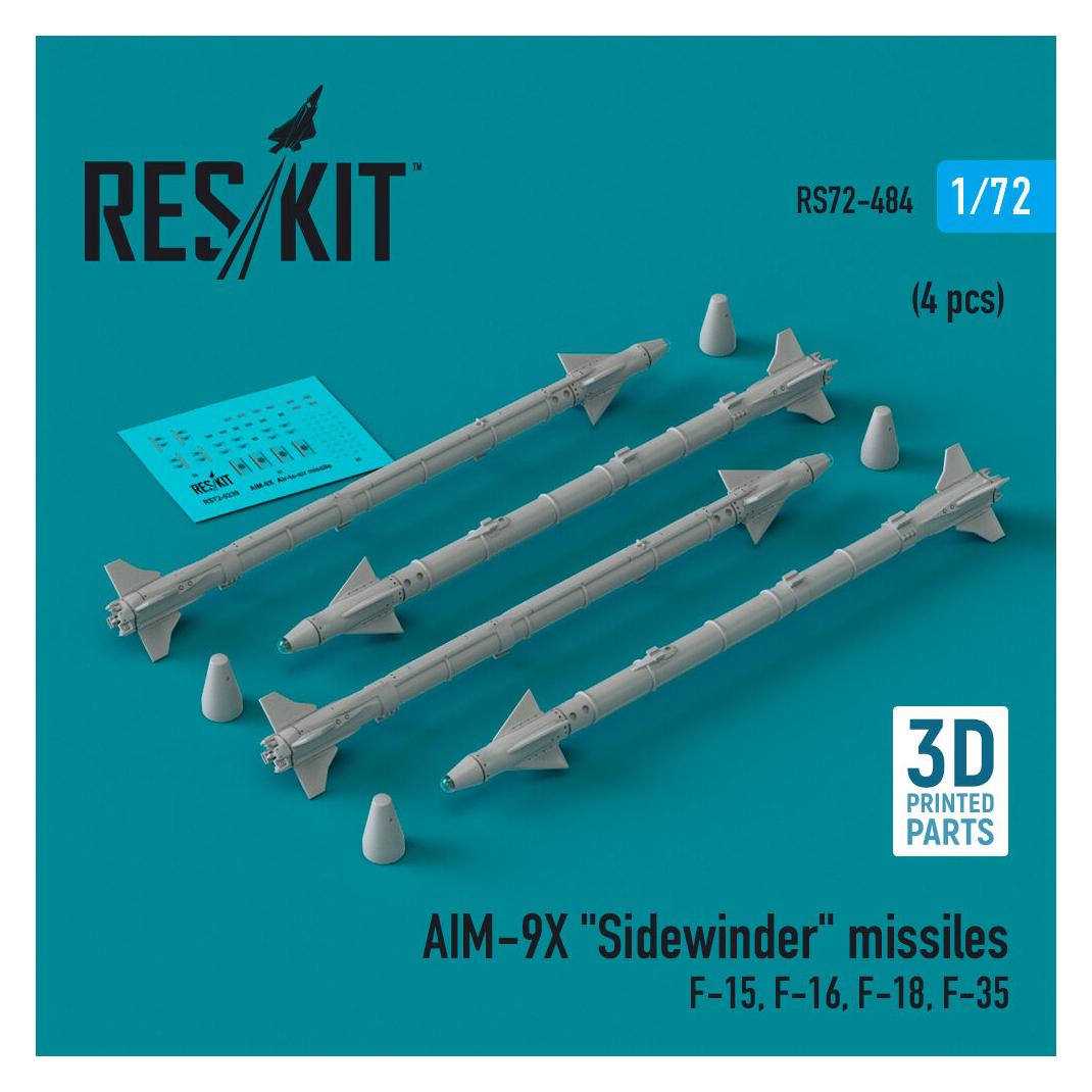 ResKit AIM-9X Sidewinder missiles (4 pcs) (F-15, F-16, F-18, F-35) (3D Printed) (RS72-0484)