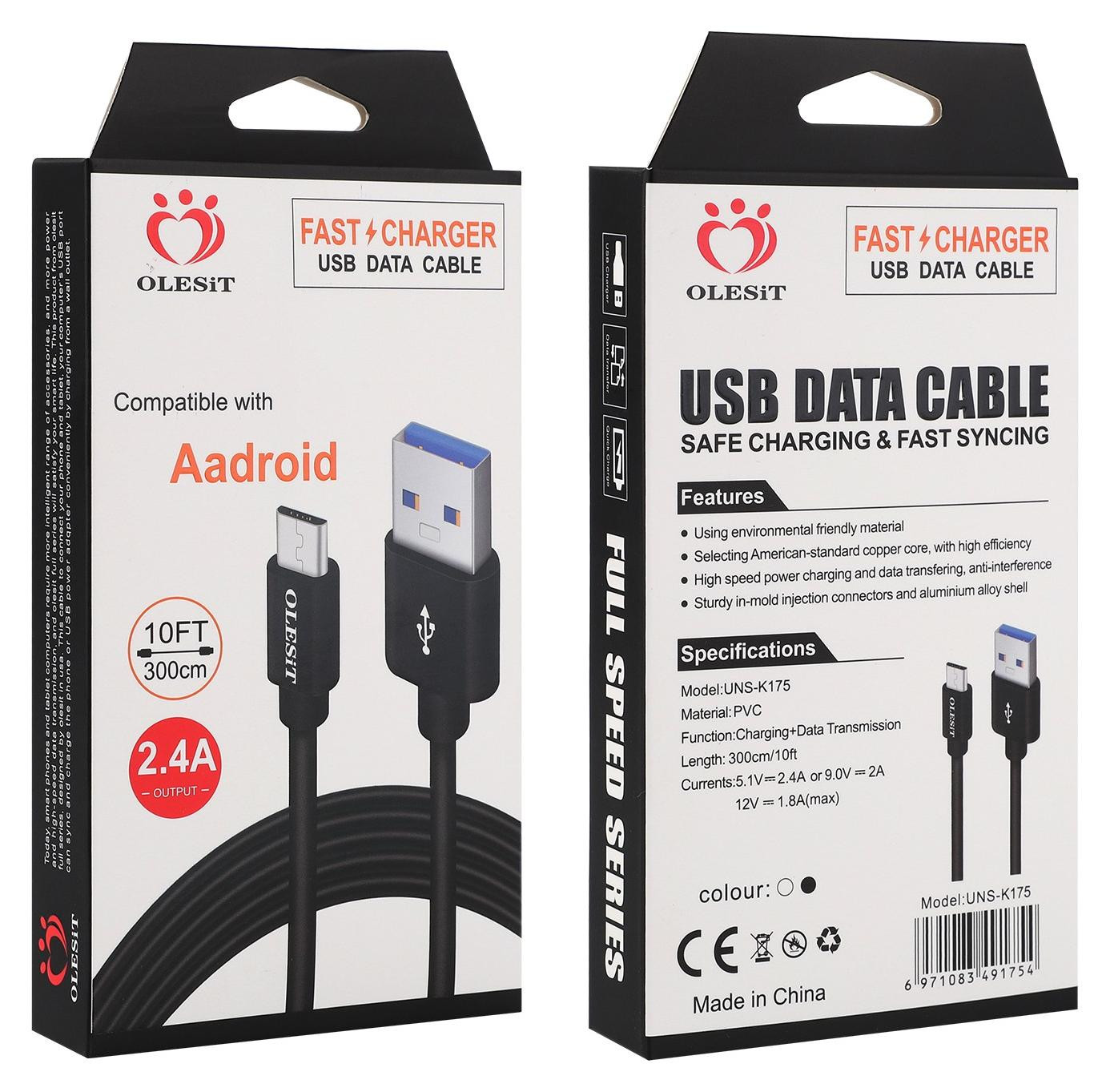 Olesit Micro-USB 3.0 Oplaadkabel 2 Meter - Fast Charge 2.4A - Data Sync & Transfer - Zwart