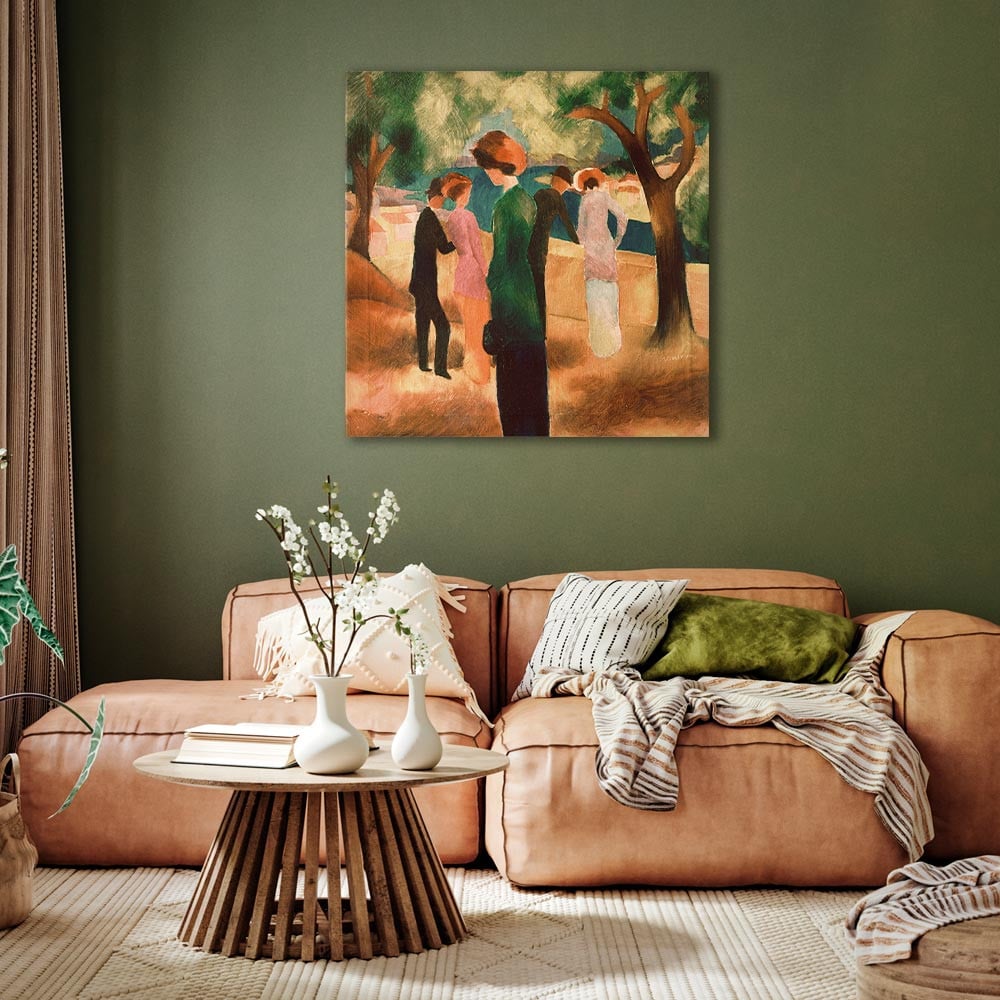 home24 Canvas afbeelding Lady in Green Jacket beige/green 80 x 80 cm