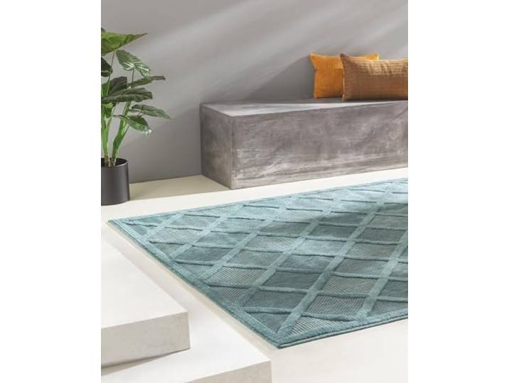 benuta Nest Teppich Bonte - Türkis 80x150 cm - Kunstfaser - Outdoor geeignet - Rechteckig - Pflegeleicht für Esszimmer Küche Outdoor/Terrasse