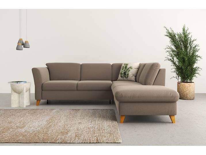 Ecksofa, Polyester, Dunkelbeige, 252×213 cm, Mit Bettfunktion & Stauraum, Klassisch, Home-affaire