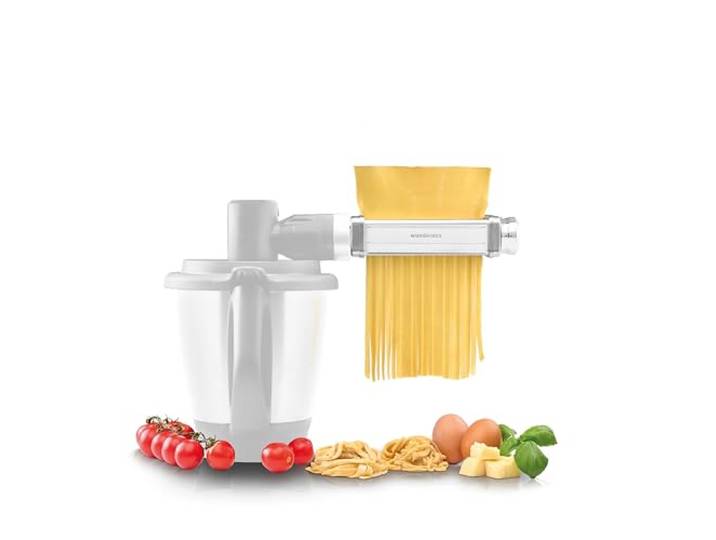 Wundermix - Nudelmaschine WunderCentix® für TM6, TM5,KitchenAid 3-tlg. Nudelaufsatz, Spaghetti, Fettuccine & Lasagne selbst machen, Pastaaufsatz, Pastawalze & -schneider für KitchenAid