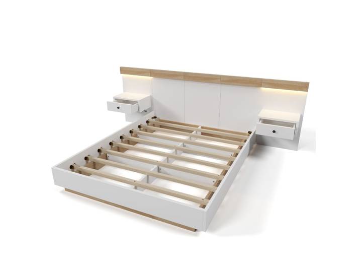 Ensemble de lit queen blanc et effet bois 160*200cm