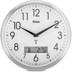 Mebus Funk-Wanduhr mit digitaler Anzeige Ø30cm - silber|weiß