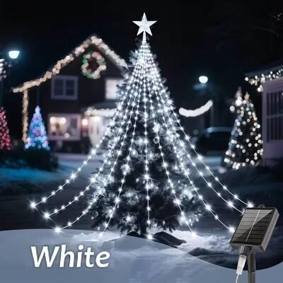Uplift Picks Magical Star Waterfall String Lights For Festive Indoor And Outdoor Celebrations white 3 M solar Powered