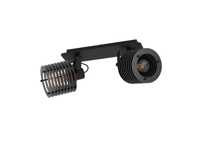 EGLO Deckenstrahler Segovia, 2-flammige Deckenlampe mit schwenkbaren Spots Deckenleuchte Industrial Design aus Metall und Holz in Schwarz, Deckenspot mit E27 Fassung