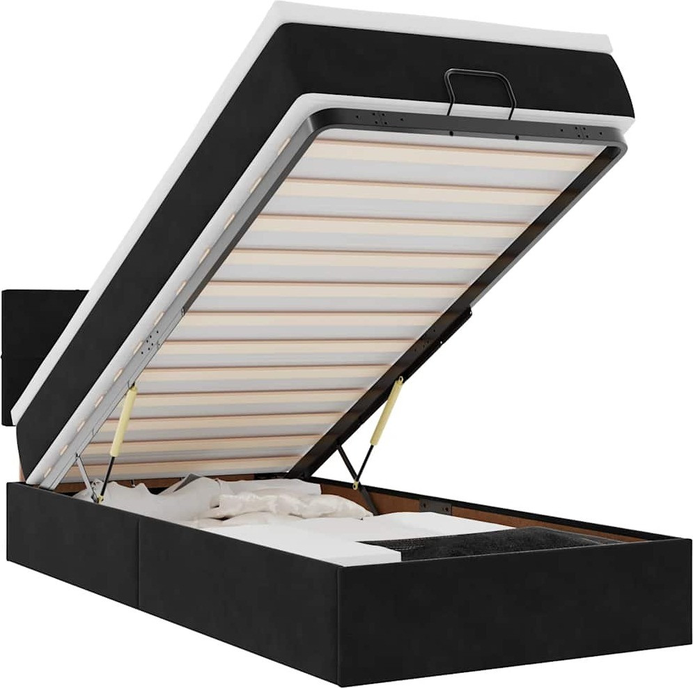 vidaXL Ottomanbed met matras en LED-verlichting, zwart, 90x200 cm, fluweel