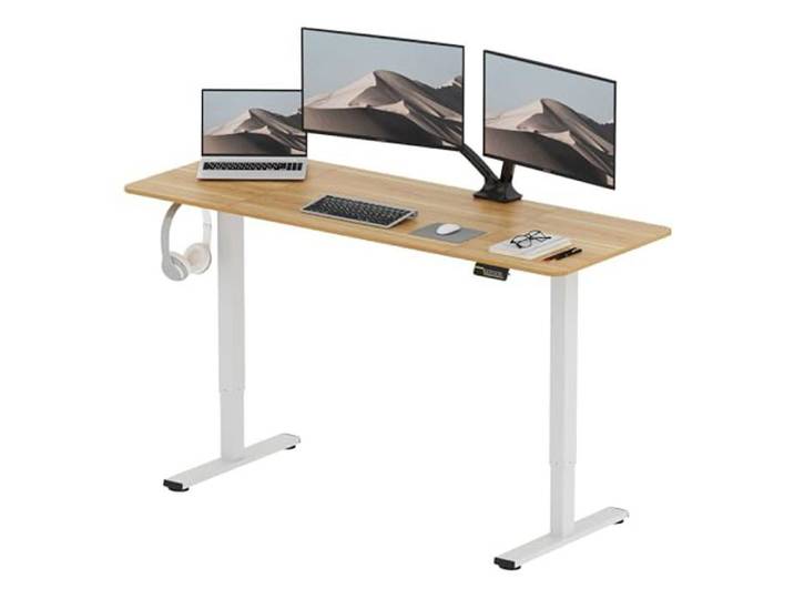 SANODESK Bureau Assis Debout Électrique Bureau Réglable en Hauteur avec Crochet et Fonction Mémoire Plateau Érable 160x60cm
