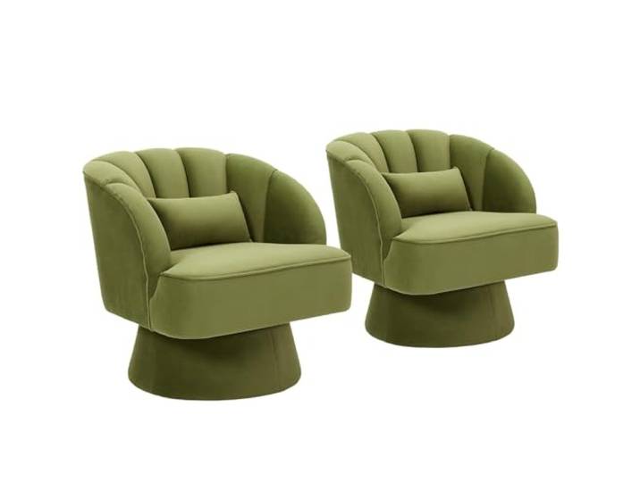GarveeMore 2er-Set drehbare Samt-Barhocker – grün, Mid-Century gestreifte Rückenlehne, plüschig (2 Stück)