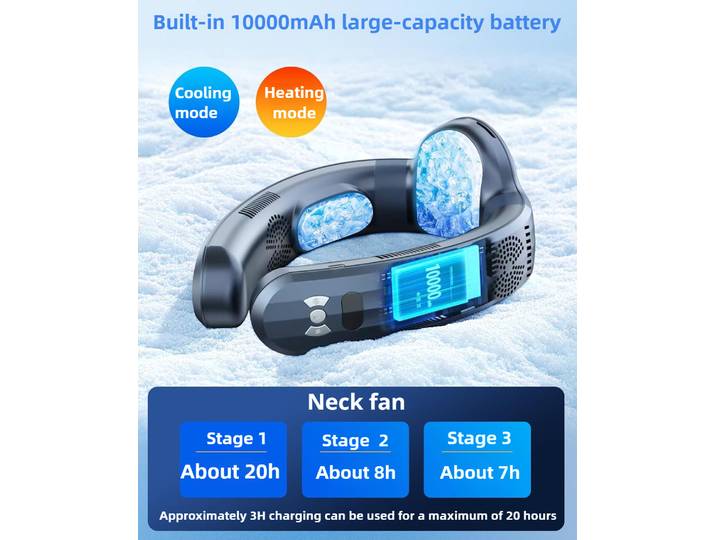Nouveau ventilateur de cou à réfrigération semi-conductrice 2026, version améliorée, avec affichage numérique intelligent, double fonction chaud et froid, sans pales