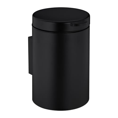 Relaxdays badkamer prullenbak zwart, wandmontage, 5 l, softclose met uitneembare binnenemmer