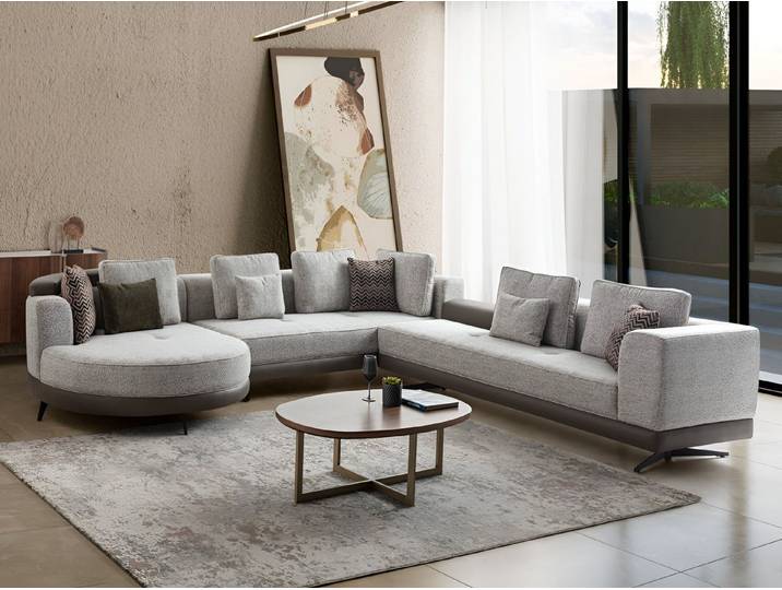 Xlmoebel Sofa Luxuriöses Graues Modul - Zeitloser 3-Sitzer Rundform, Sofa 3 Teile, Made in Europa