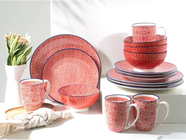 Kombiservice Mediterran Rot 16-teilig Rot/Rot