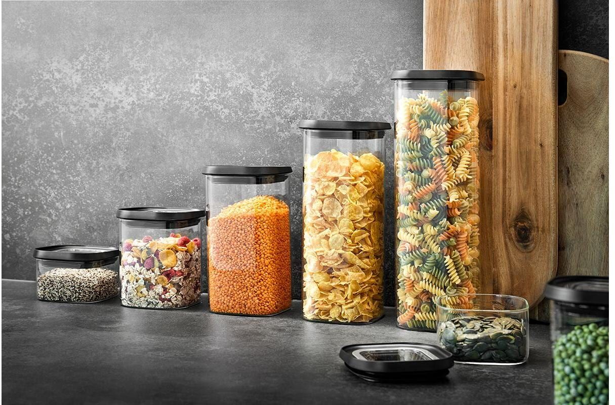 Frischhaltedose GEFU "PANTRY", bunt (schwarz, transparent), B:11cm H:32,5cm L:11cm, Borosilikatglas, Kunststoff, Lebensmittelaufbewahrungsbehälter, Frischhaltedose, edel, elegant und praktisch schwarz, transparent B/H/L: 11cm x 32,5cm x 11cm