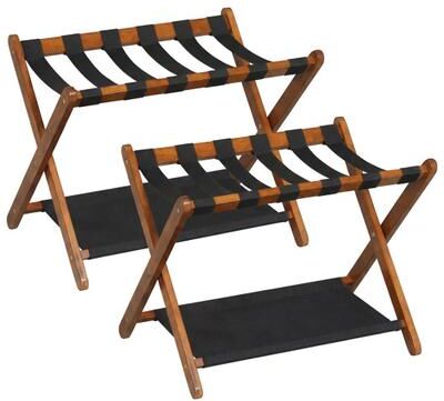 Costway Solid Rubberwood Folding Luggage Rack with Nylon Shelves Set of 2-Brown