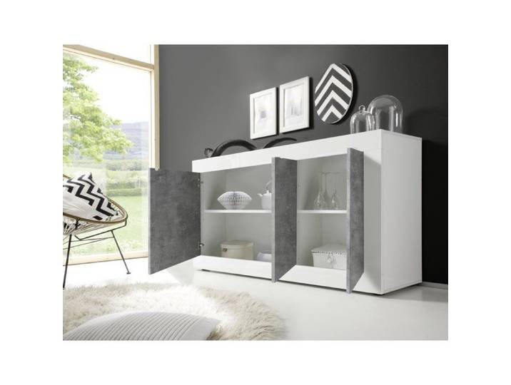 Buffet Introbio Dmora en Bois Nobilité Blanc Brillant 160x42x85 8h cm