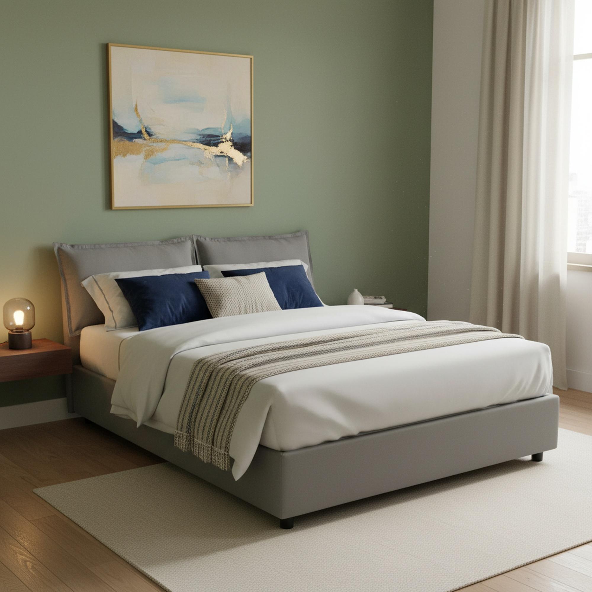 Doppelbett Denise, Containerbett mit Stoffbespannung, 100% Italy, Frontöffnung, inklusive Matratze 160x190 cm, Grau