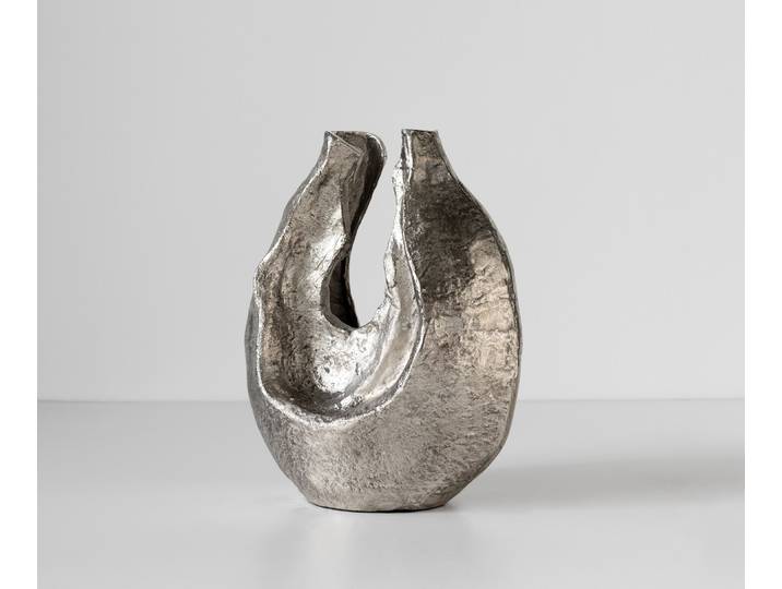 Skulptur Nexora B34 x T17 x H40 cm Aluminium Platin Handgemacht, Wohnaccessoires