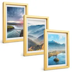 BILDER SET 3er Set - 20x30 cm Goldrahmen - Berglandschaften, Wasserfälle