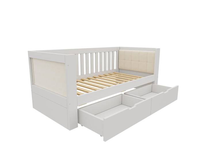 Oxeza Polsterbett 90/200 cm Weiß mit 2 Schubladen, Holz, Mode, 90x200 cm, Schlafzimmer, Betten, Polsterbetten