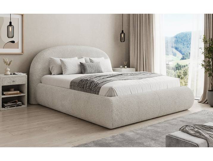 Designer Polsterbett Loop in Teddy Bouclé mit Stauraum - 180x200 - Beige - Luxusbetten24