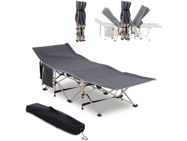 Lit de camp pliable - Lit de camping pliable - Chaise longue de camping - Acier thermolaqué - Tissu Oxford 600D