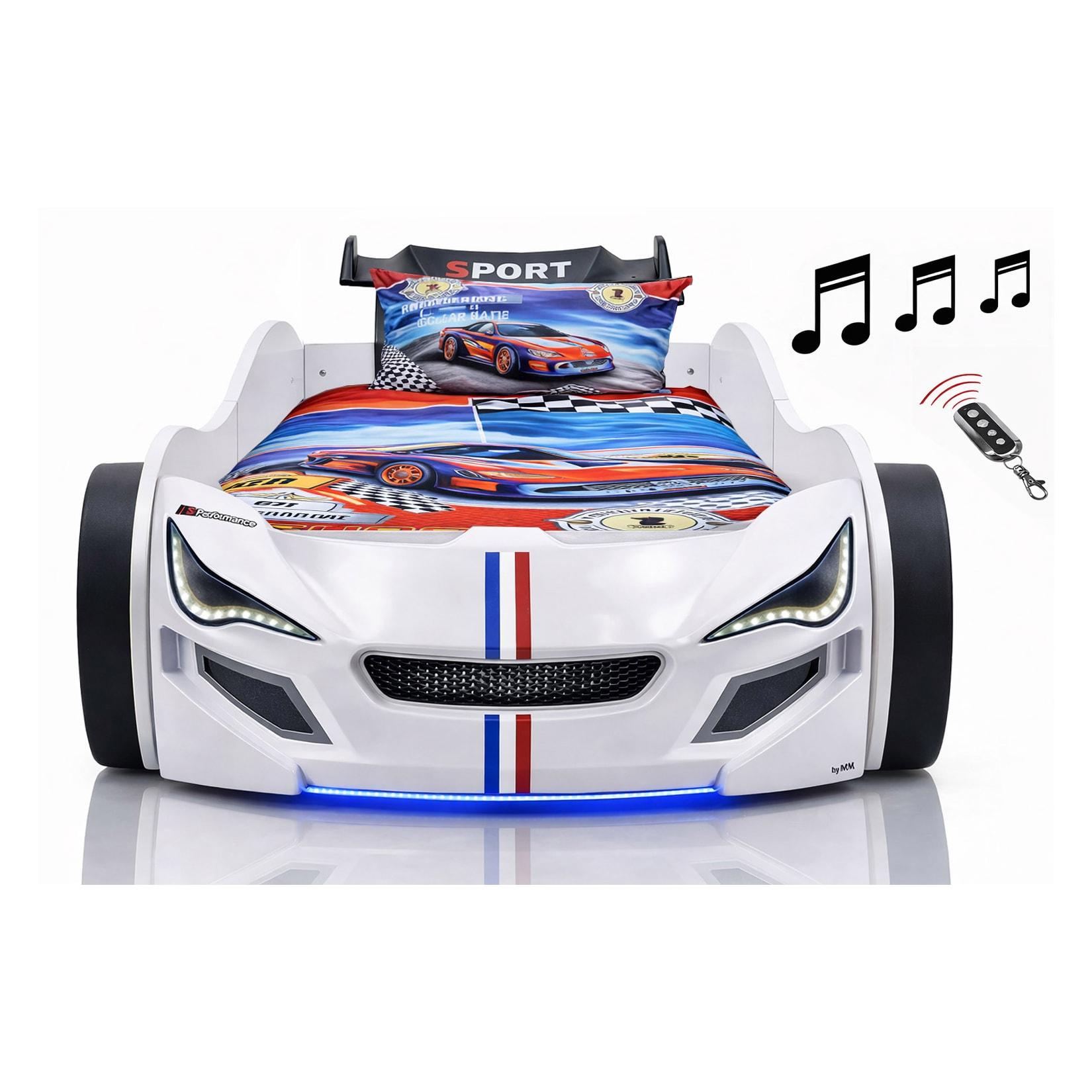 Autobett Kinder 90x200 Jungen LED Leuchte Unterbodenbeleuchtung Sound Fernbedienung