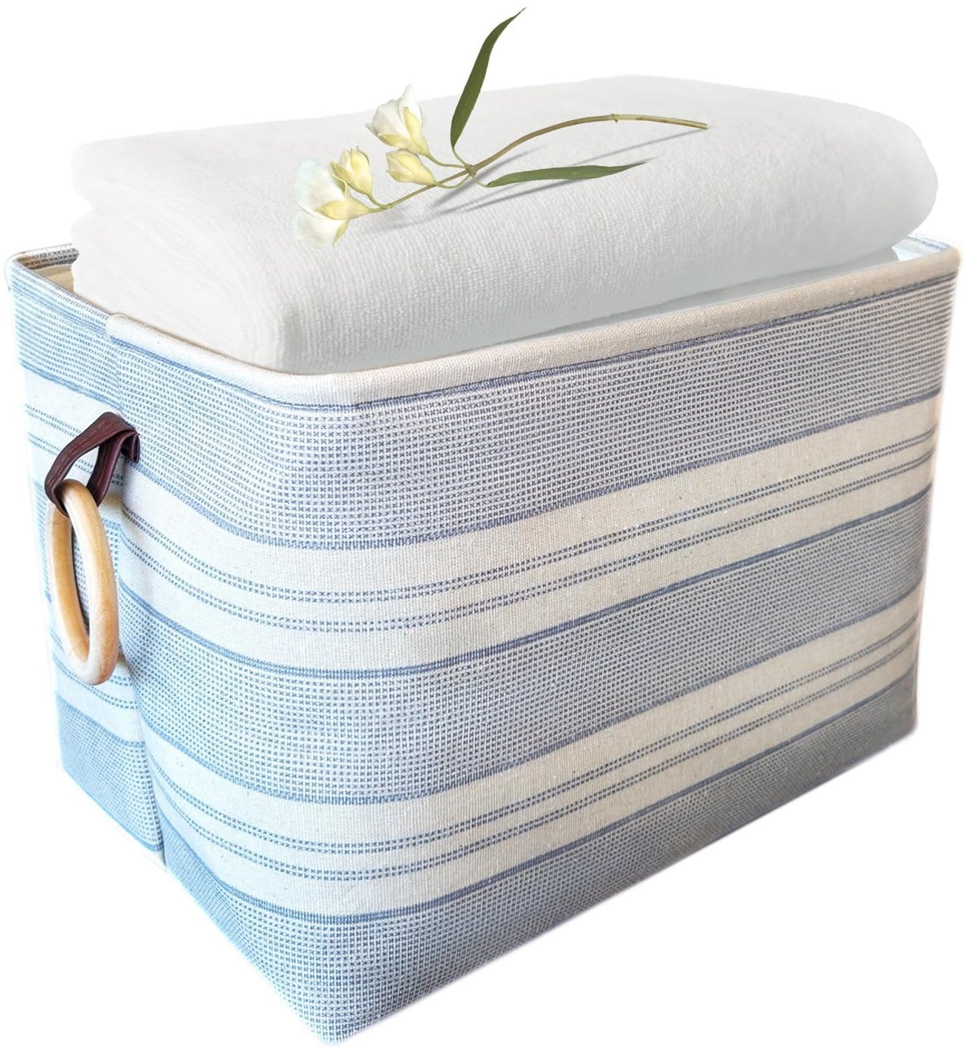 Opvouwbare opbergmand met houten handgrepen - Blauw - Luxento