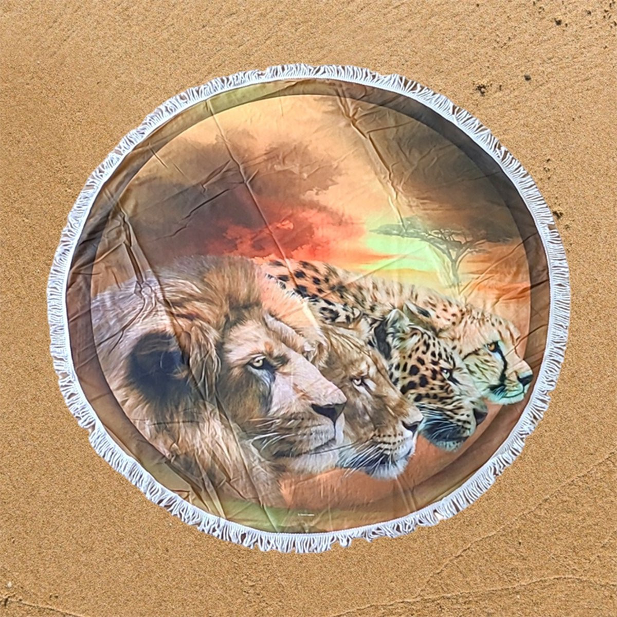Spirits Of The Savannah Rond Strandlaken Leeuw Luipaard 150 cm