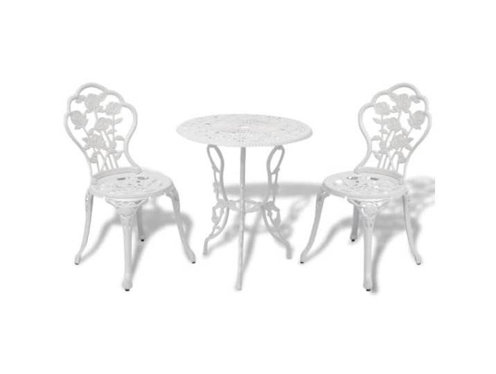 Romantisches Bistro Set aus wetterfestem Aluminiumguss mit Blumenmuster 1 3-tlg. Bistro-Set Aluminiumguss Weiß Gartenset Balkonmöbel mit Blumenmuster, wetterfestes Kaffee-Set für Garten Terrasse Hof,