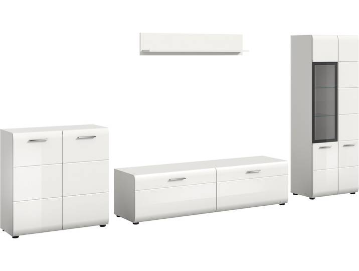 Wohnwand HOME AFFAIRE FLORENZ, 4-teilige Wohn-Kombination, hochwertige MDF-Front , weiss (weiß hochglanz tiefzieh), B:315cm H:160cm T:41cm, Holzwerkstoff, Kastenmöbel-Sets, Wohnwand, Wohn-Kombination, Wohnzimmer-Möbel, Wohnzimmer,Kombination, Kombi
