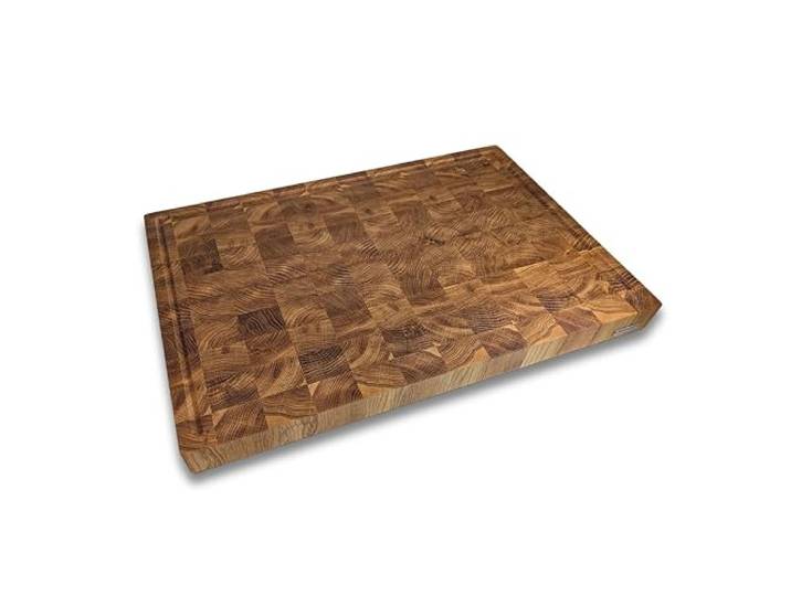 Hackblock Stirnholz XXXL Premium Schneidebrett Eiche 60x40x4,5 cm – Tranchierbrett mit Saftrillen, Rutschfeste Füße, Langlebiges Küchenbrett aus hochwertigem Eichenholz