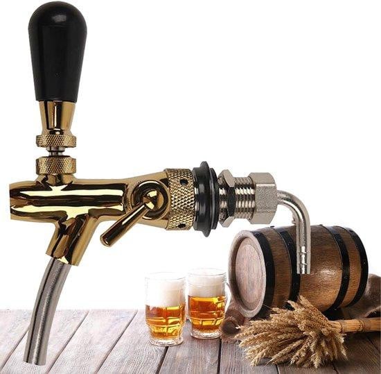 Unyqoos Verstelbare biertap met flowregelaar en lange tuit, verchroomd roestvrij staal, G58-aansluiting