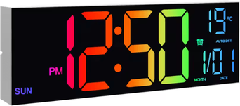 Inspire Curations 16 Large LED Wall Clock With Remote RGB Voice Activated Digital Display For Modern Home white