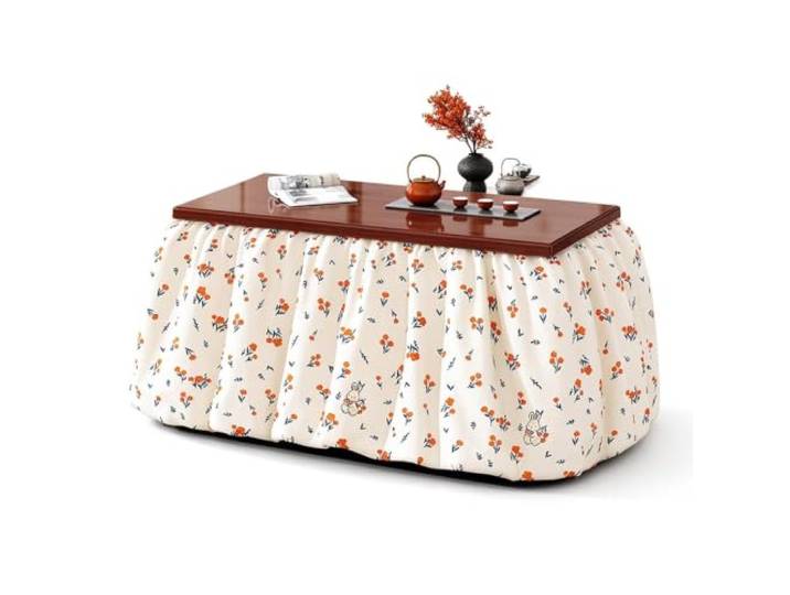 Kotatsu Tisch, Klappbarer Bambus Couchtisch Waschbarer Dicker Kotatsu Decke Wohnzimmer, Gemütlicher Winter, Ausziehbarer Trockengestell, Wendebezug, Platzsparend Stabil(Natural-1)
