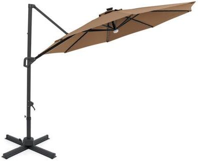 Costway 10 FT Cantilever Patio Umbrella with Solar LED Lights 360° Rotation-Brown
