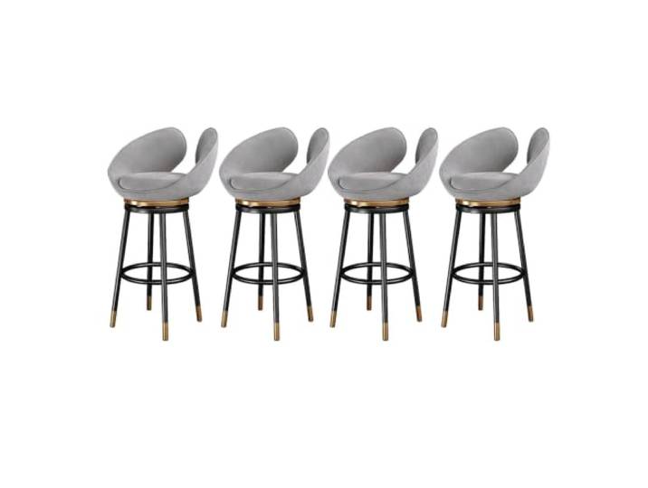 Drehbare Barhocker Set 4, schwarze Metallbeine Sitzhöhe 65/75 cm, Samtsitz, Insel, Pub, Landhausstil(Grey,25.6in)