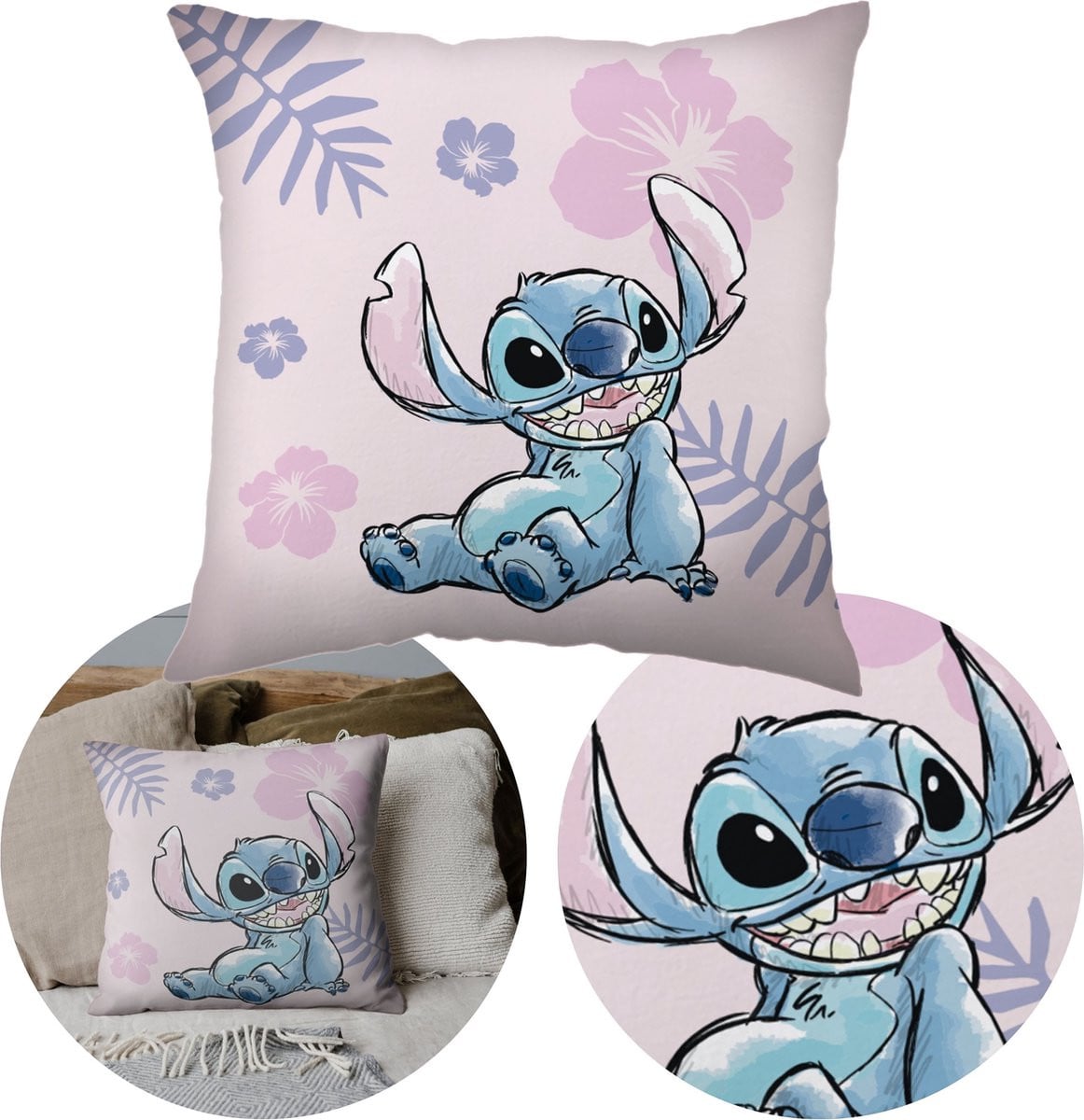 Disney Stitch Vierkant Sierkussen Roze Decoratief voor Kinderen 40 x 40 cm