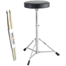 Dixon PSN-6 Schlagzeug-Hocker Rundsitz mit Drumsticks, Schlagzeug Zubehör, Schwarz