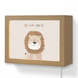 WANDLEUCHTE Löwe - Beige - Tier - Mutig - Zitat Wandlampe 20x15 cm Wandlampe