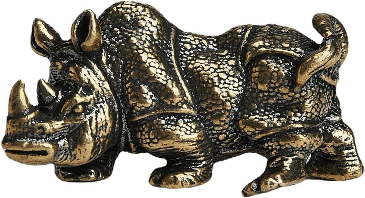Mini Koperen Neushoorn Sculptuur - Handgemaakt Vintage Dier Standbeeld - Koper