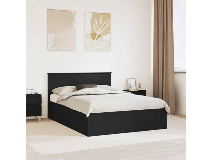 RJPLMFV Bettgestell, Schwarz, 150 x 200 cm, Holz Mit Kopfteil, modernes Design, Lattenrost, für modernes Schlafzimmer