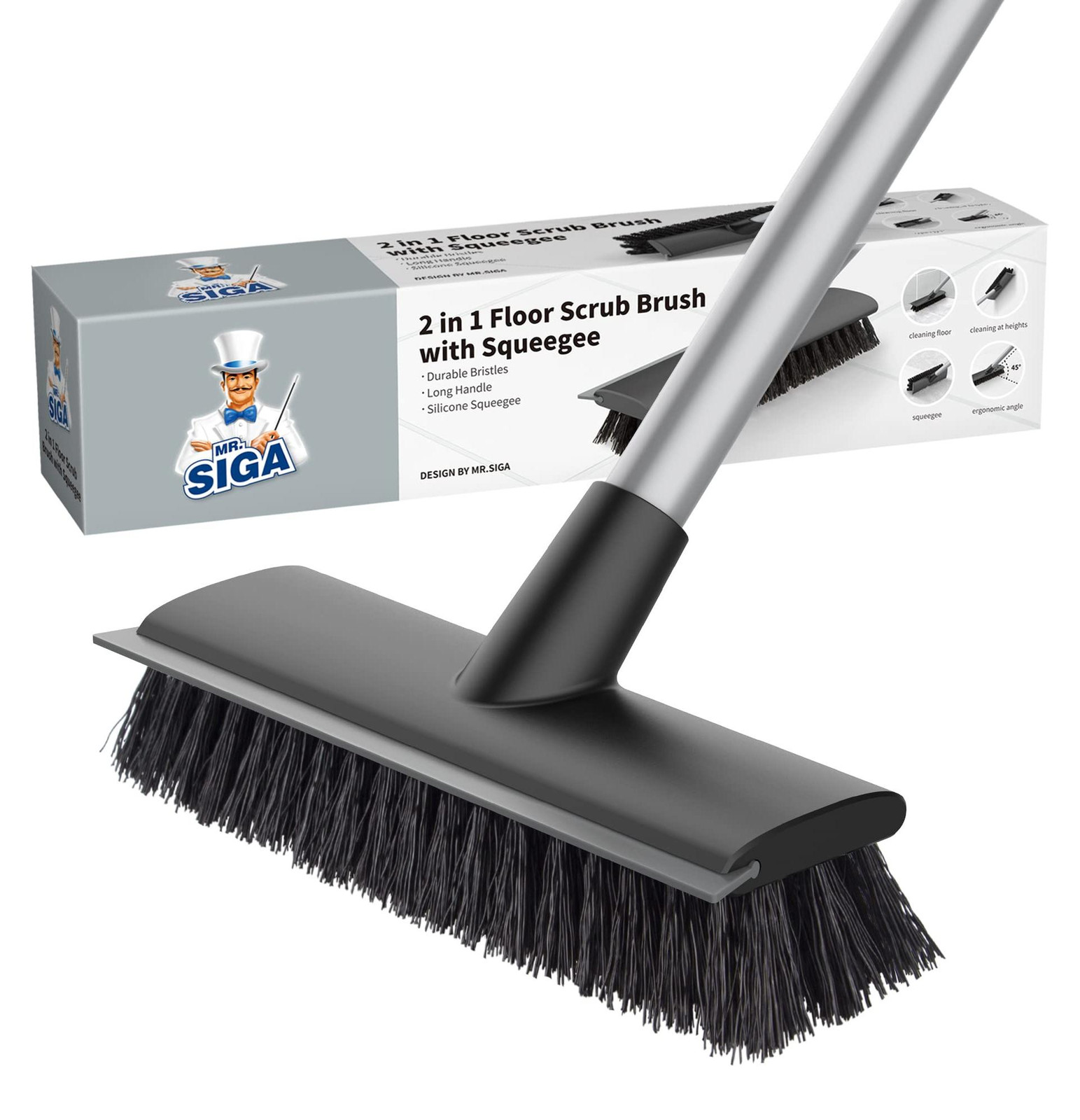 Dripio 2-in-1 vloerwisser met afveger, grijs, 123 cm