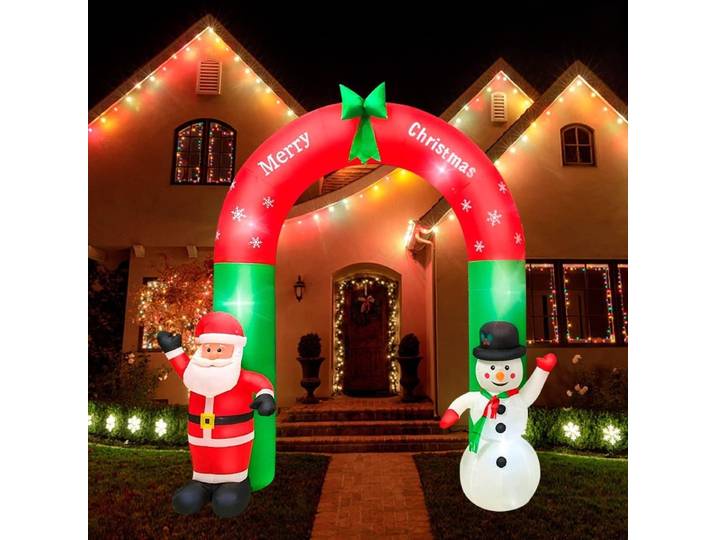Arc gonflable de décoration de Noël avec lumière LED, père Noël et bonhomme de neige, décoration d'intérieur, accessoires de vacances en plein air, 2.4m