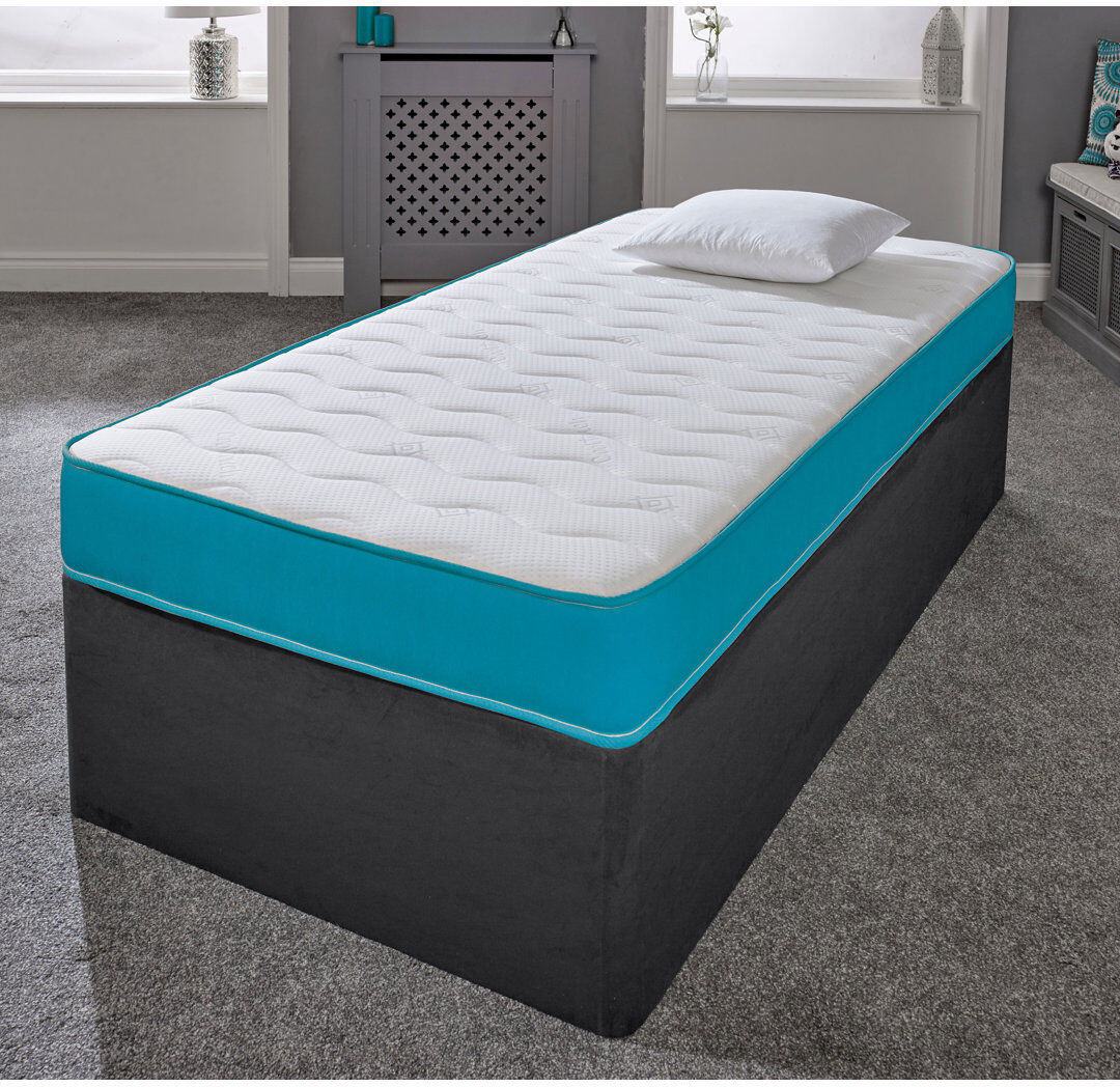 Symple Stuff Cooltouch Essentials Wave Teal Blue Micro Quilted Hybrid Memory Foam Spring Mattress Small Single (2'6)